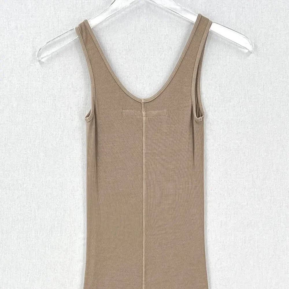 ENZA COSTA Silk Rib Midi Tank Dress Womens XS Tan Tank Quiet Luxury Minimal NEW